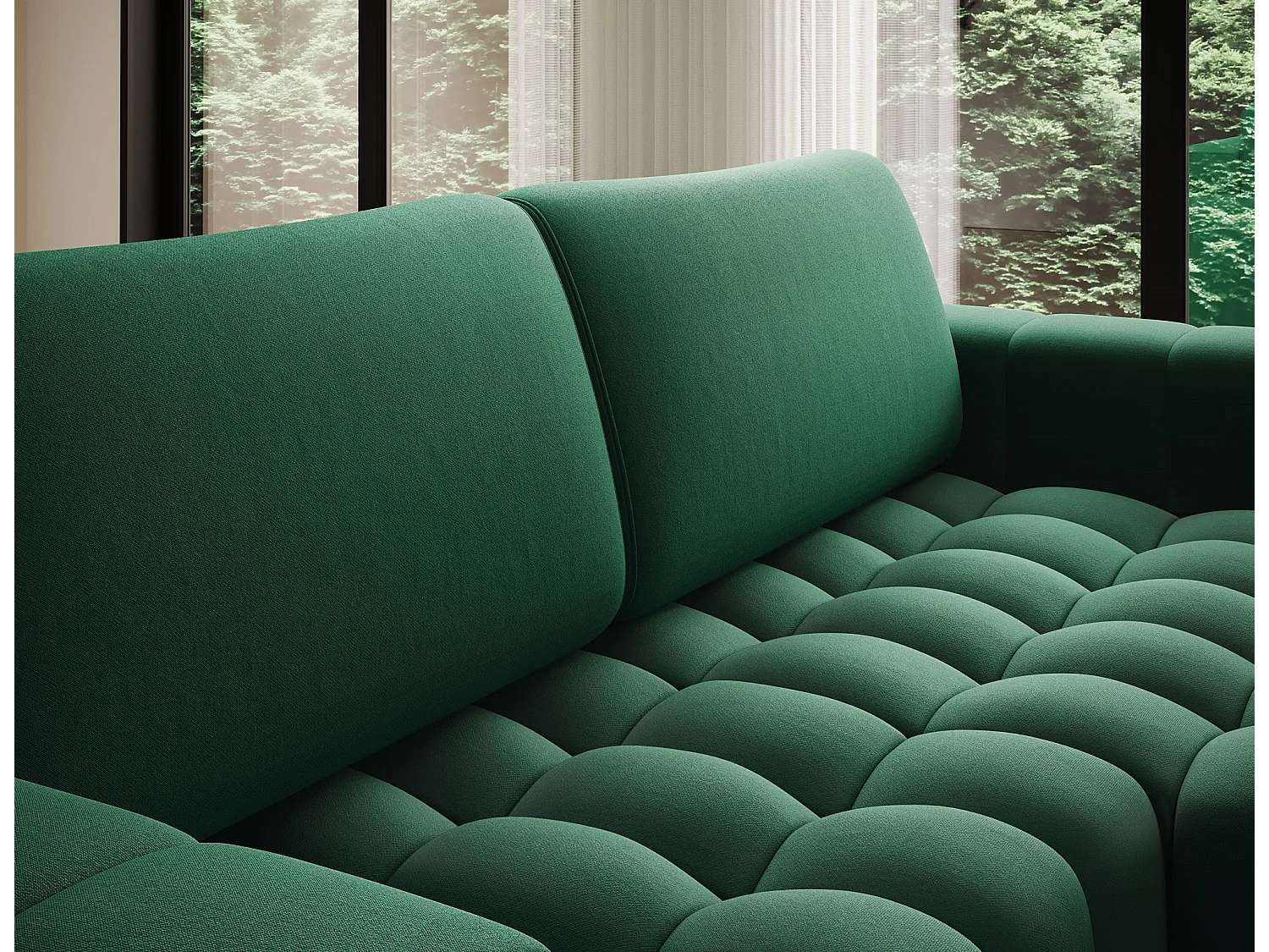 Canapé d’angle velours capitonné BOZEN – Convertible et rangement-Vert-angle droit