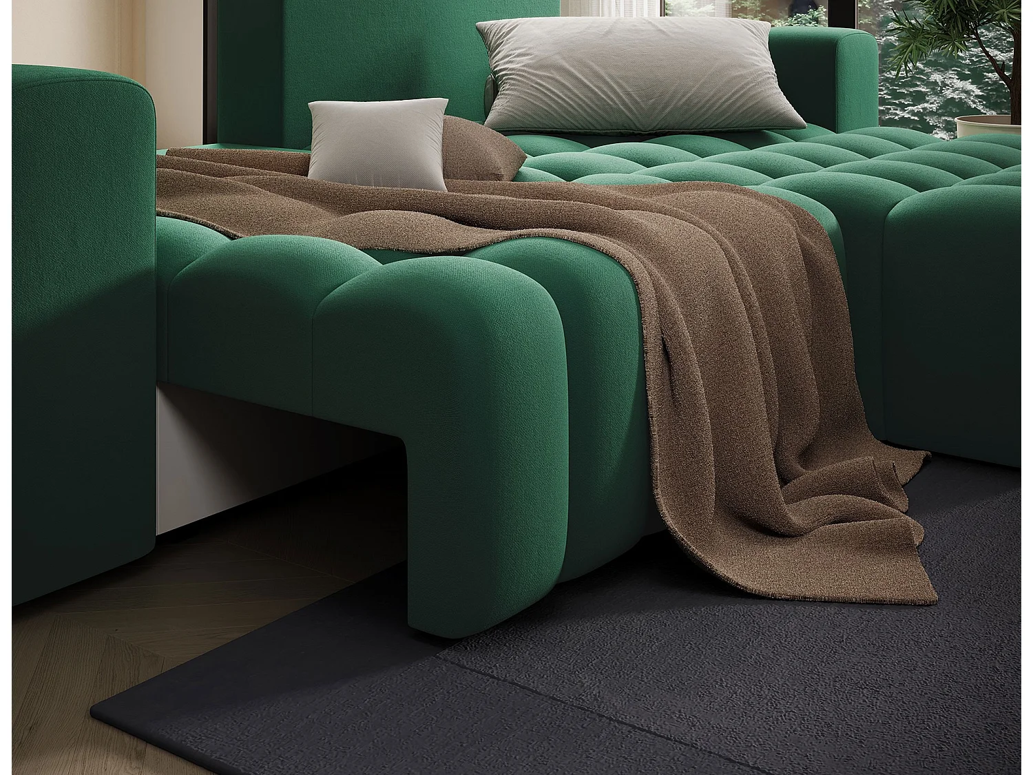 Canapé d’angle velours capitonné BOZEN – Convertible et rangement-Vert-angle droit