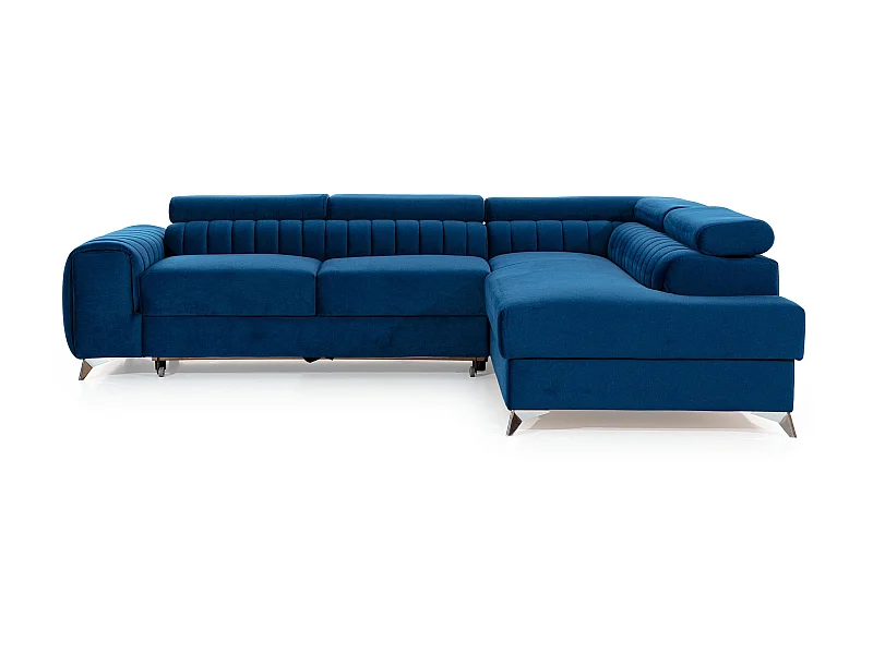Canapé angle droit convertible avec appuis-tête réglables velours bleu foncé Lozan 275cm