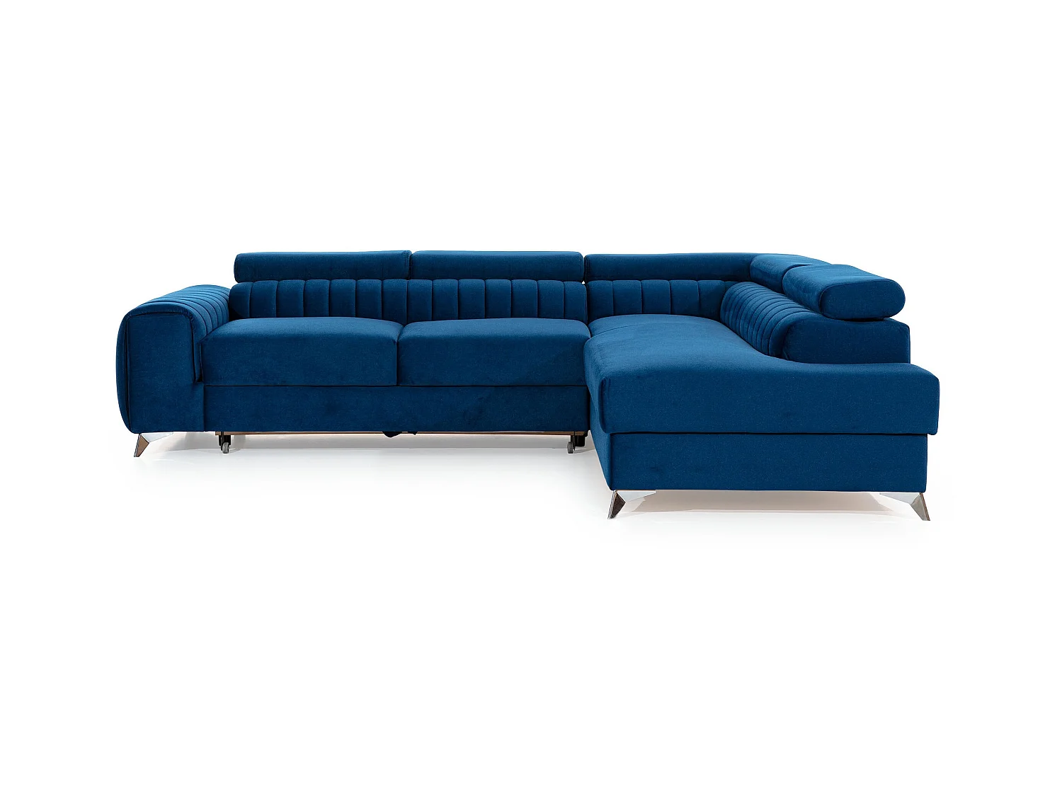 Canapé angle droit convertible avec appuis-tête réglables velours bleu foncé Lozan 275cm