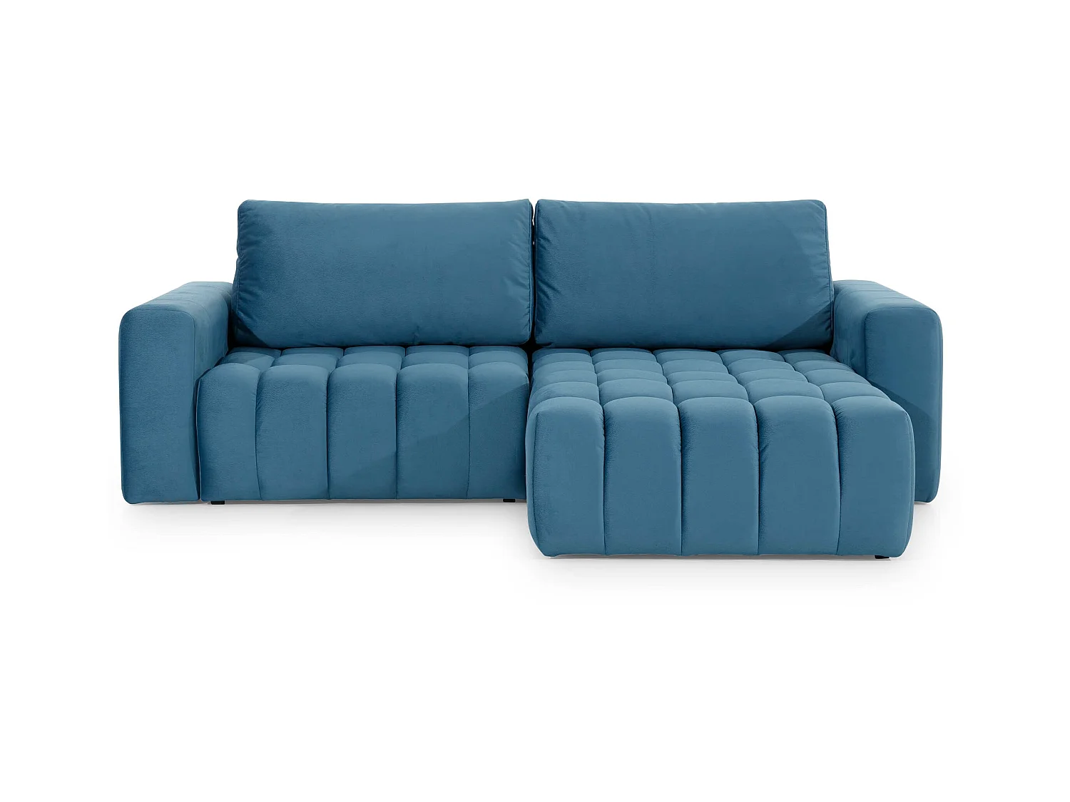 Canapé convertible design velours matelassé bleu canard angle droit Bozen 250cm