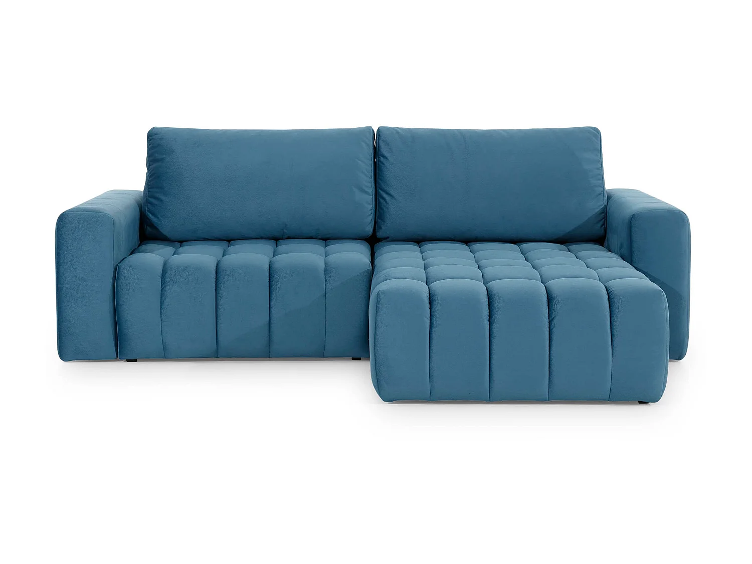 Canapé convertible design velours matelassé bleu canard angle droit Bozen 250cm