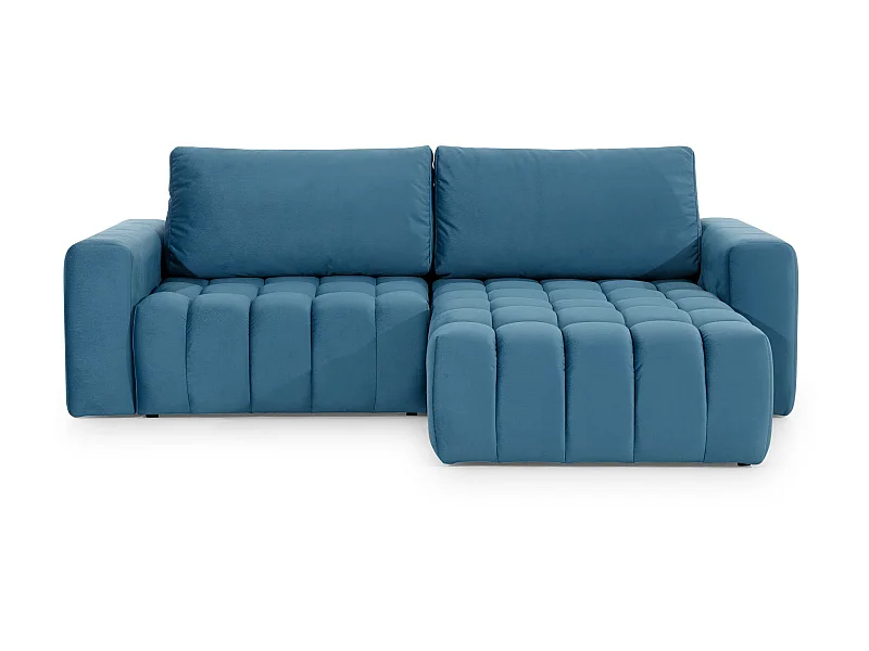 Canapé convertible design velours matelassé bleu canard angle droit Bozen 250cm