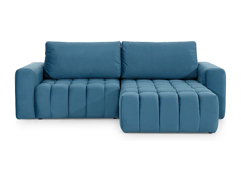 Canapé d’angle velours capitonné BOZEN – Convertible et rangement-Bleu canard-angle droit