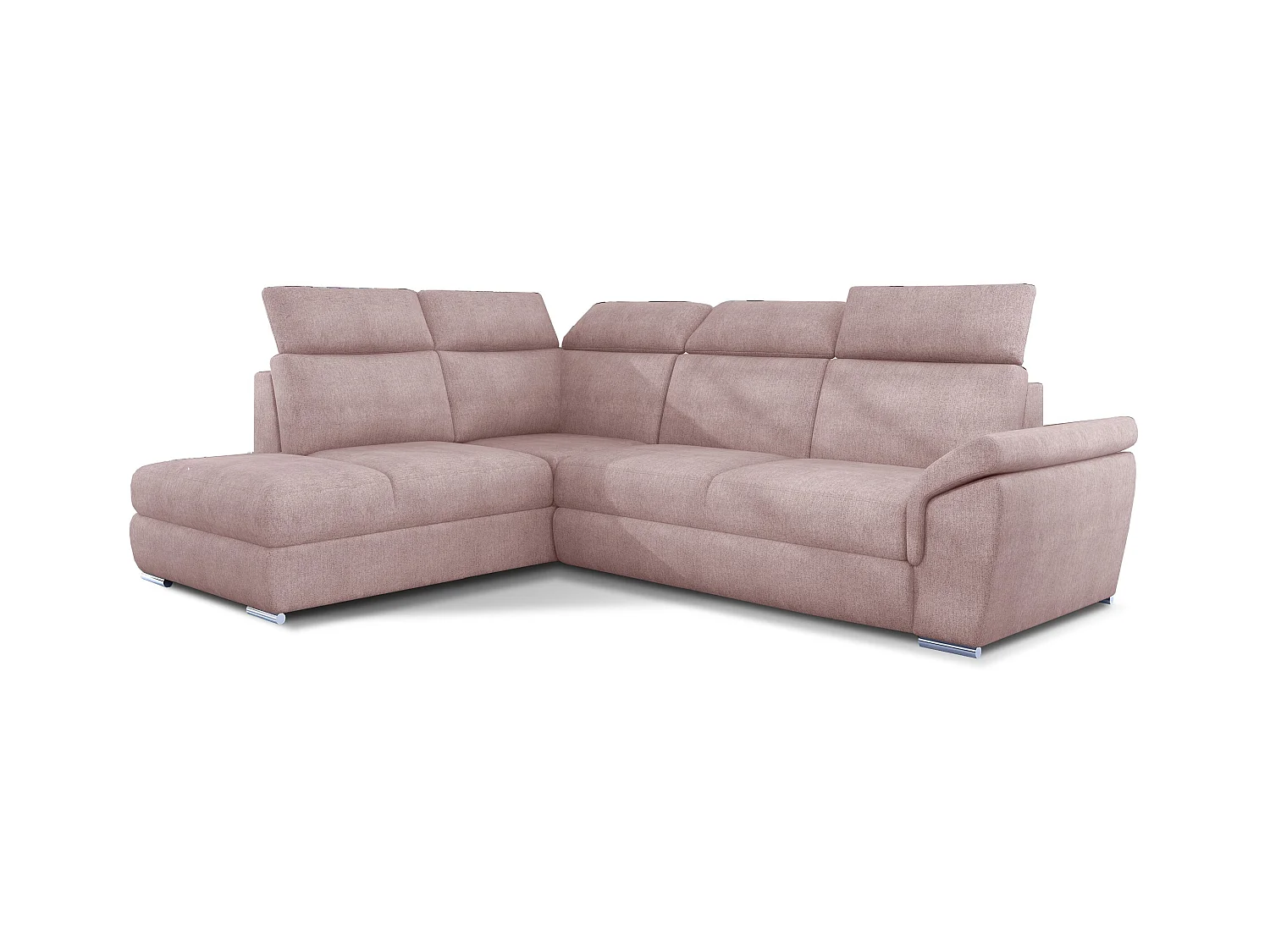 Canapé angle gauche convertible tissu rose clair avec appuis-tête réglables Kepita 260cm