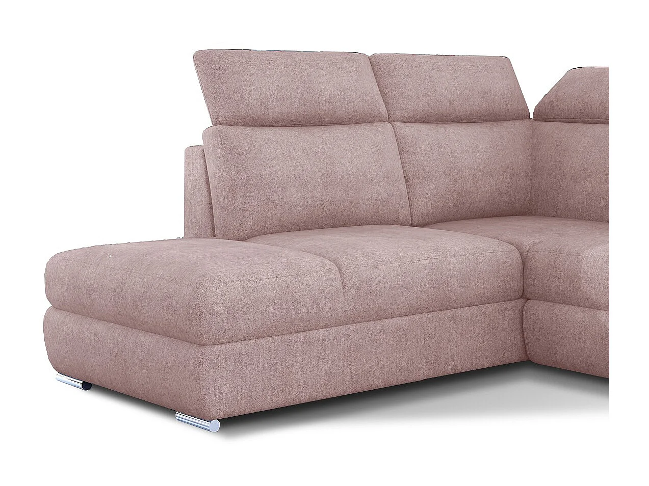 Canapé angle gauche convertible tissu rose clair avec appuis-tête réglables Kepita 260cm