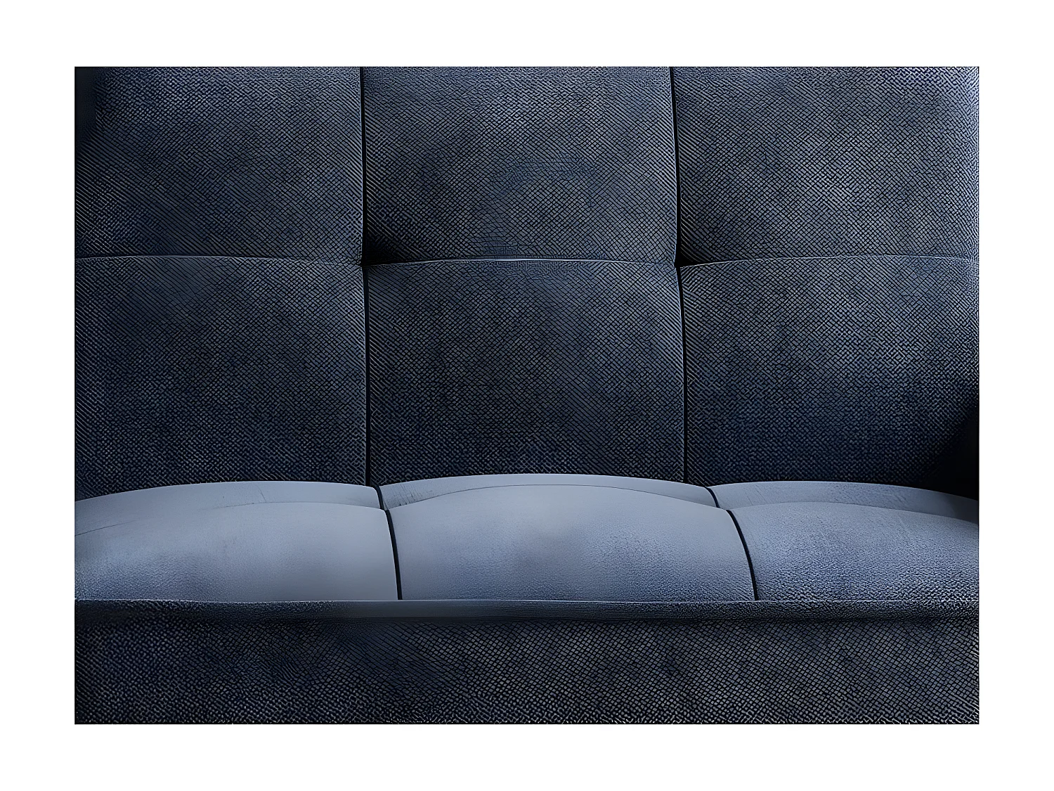 Canapé convertible 3 places tissu bleu lavande capitonné et pieds bois noir Bizza 220cm