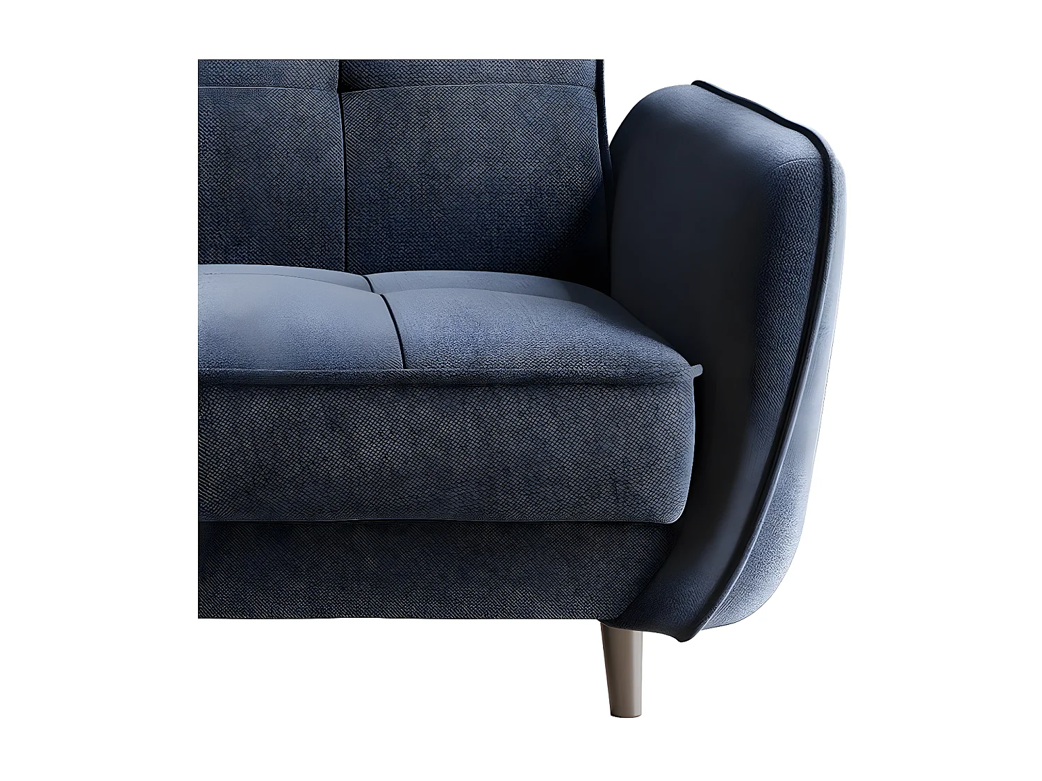 Canapé convertible 3 places tissu bleu lavande capitonné et pieds bois noir Bizza 220cm