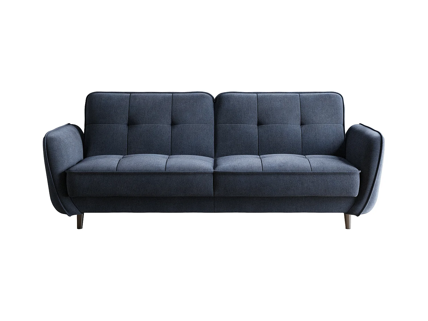 Canapé convertible 3 places tissu bleu lavande capitonné et pieds bois noir Bizza 220cm