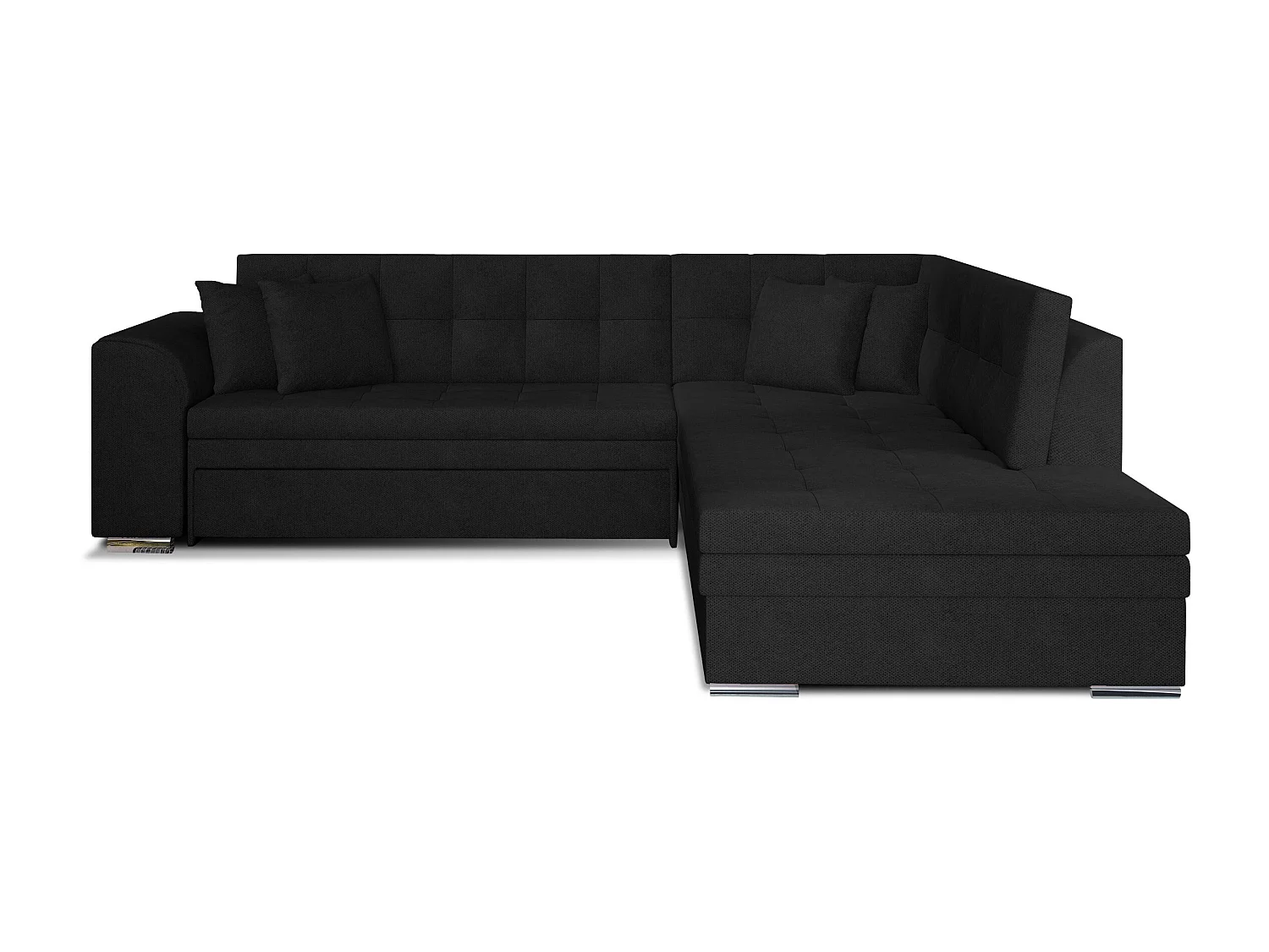 Haakse slaapbank zwart fluweel en chroom Pika 260 cm