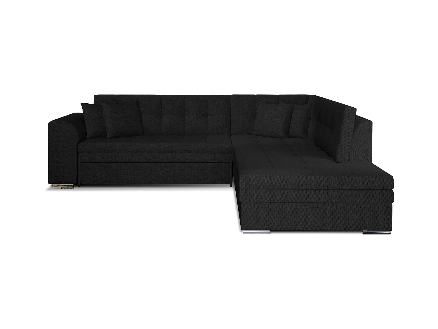 Canapé convertible angle droit velours noir et chromé Pika 260cm