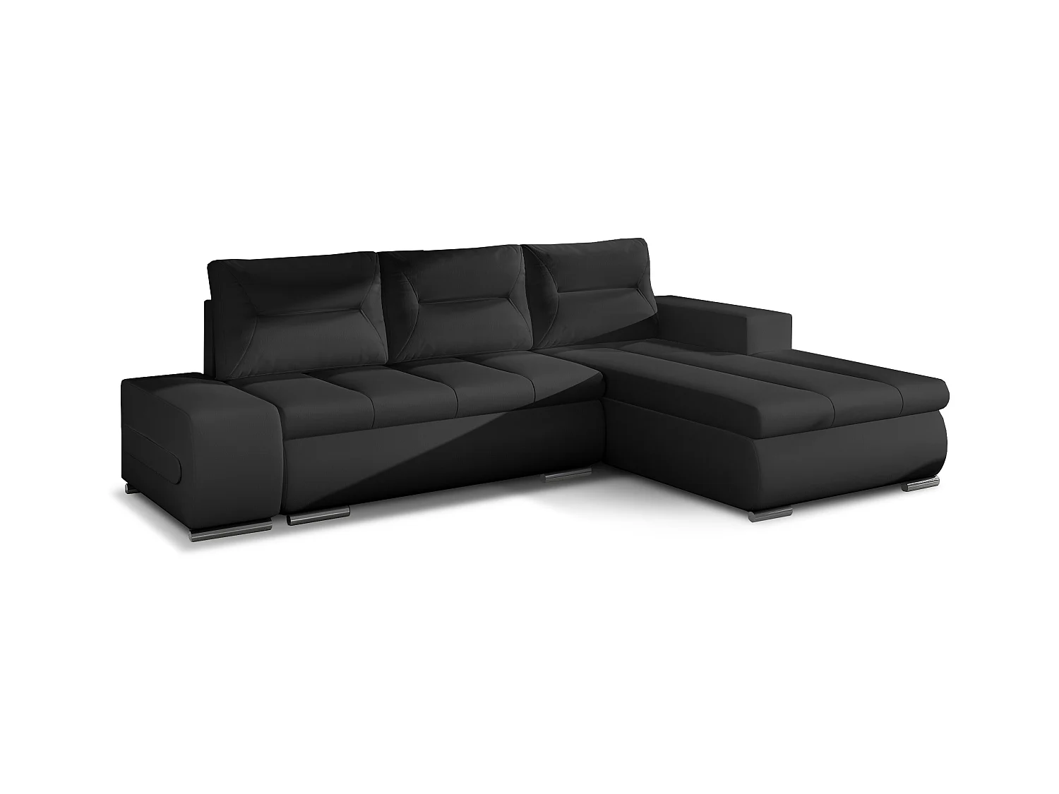 Canapé d'angle droit convertible simili cuir noir Waker 275cm