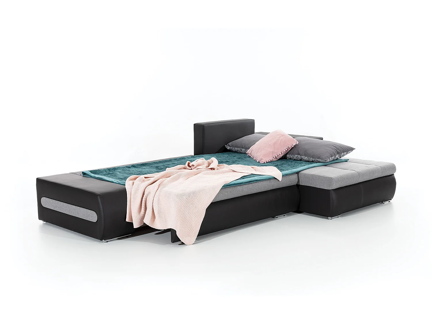 Canapé d'angle droit convertible simili cuir noir Waker 275cm