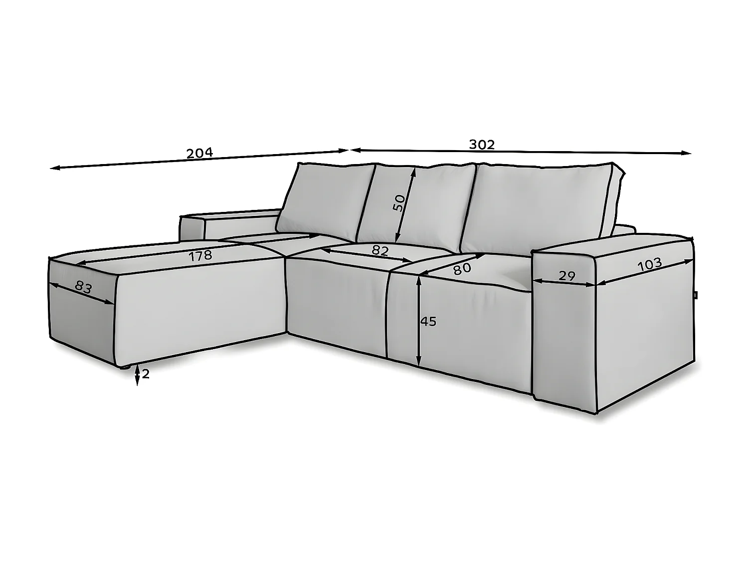 Moderne converteerbare hoekbank links in gemêleerde donkerbeige stof Willace 302 cm