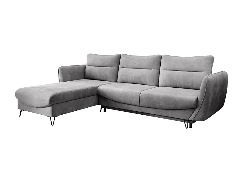 Canapé d'angle gauche convertible tissu doux gris clair Zurik 276cm