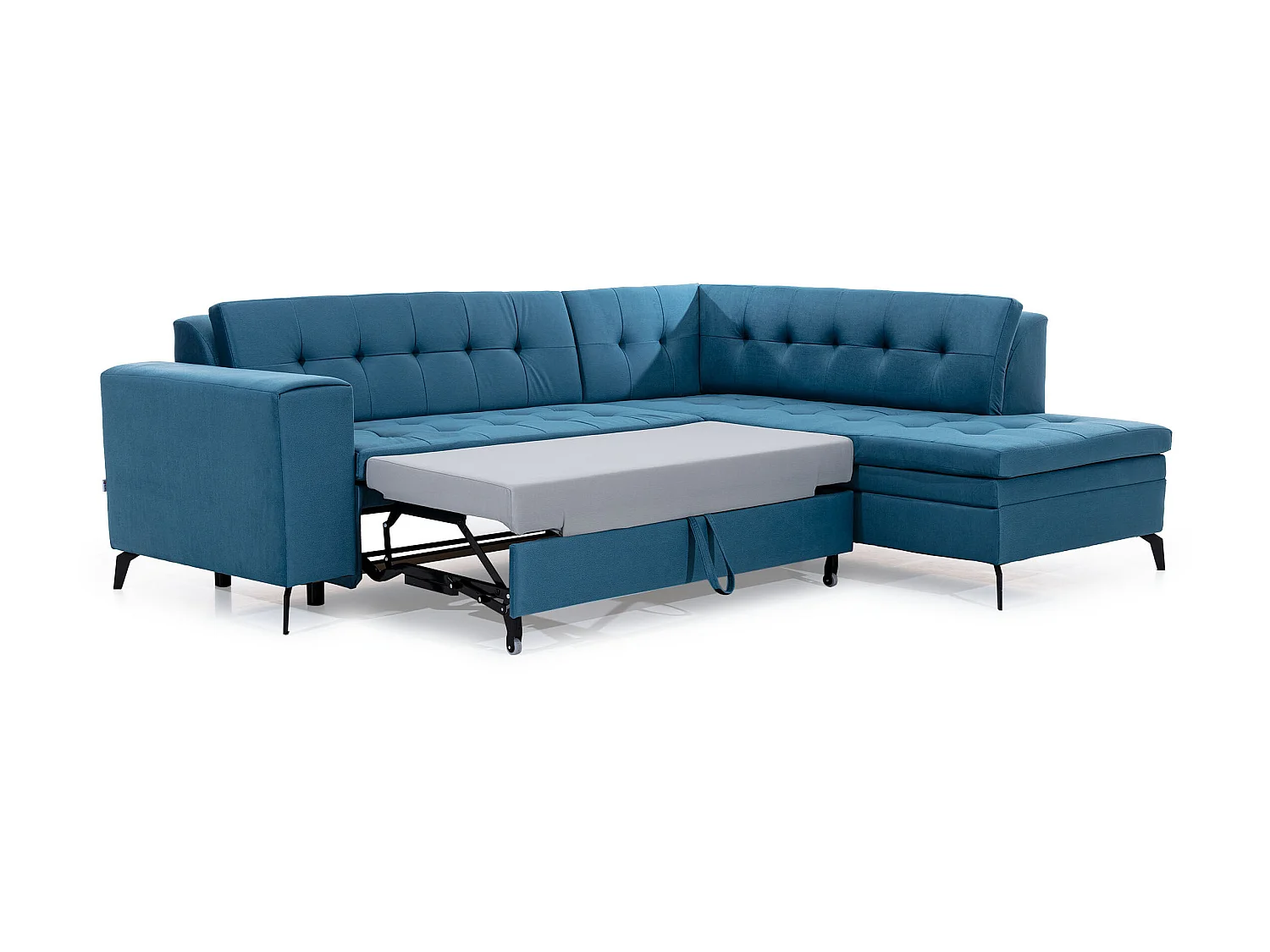 Canapé convertible capitonné angle droit tissu bleu nuit Larry 260cm