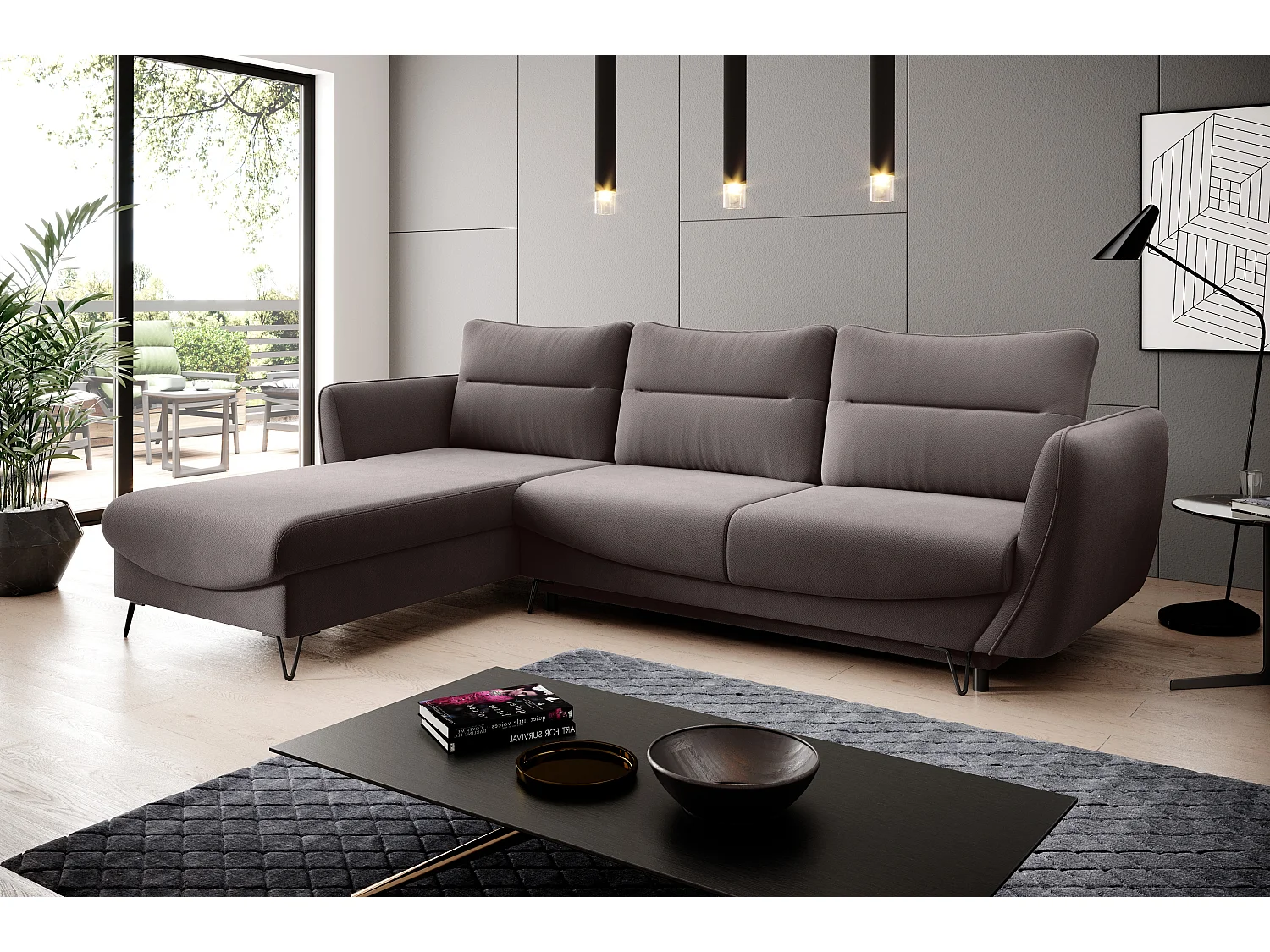 Canapé d'angle gauche convertible tissu marron Zurik 276cm