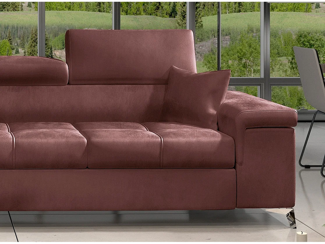 Canapé angle gauche convertible velours rose poudré avec appuis-tête réglables Rikaro 280cm