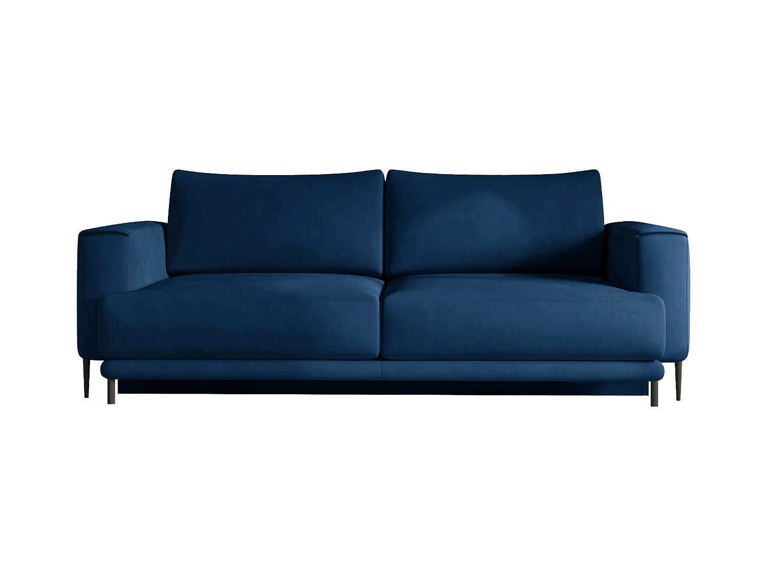 Canapé convertible design 4 places velours bleu nuit et pieds métal noir Arkia 260cm