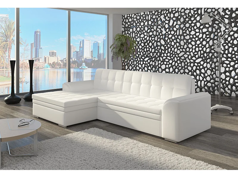 Canapé d'Angle Gauche Convertible "Izalco" 270cm Blanc