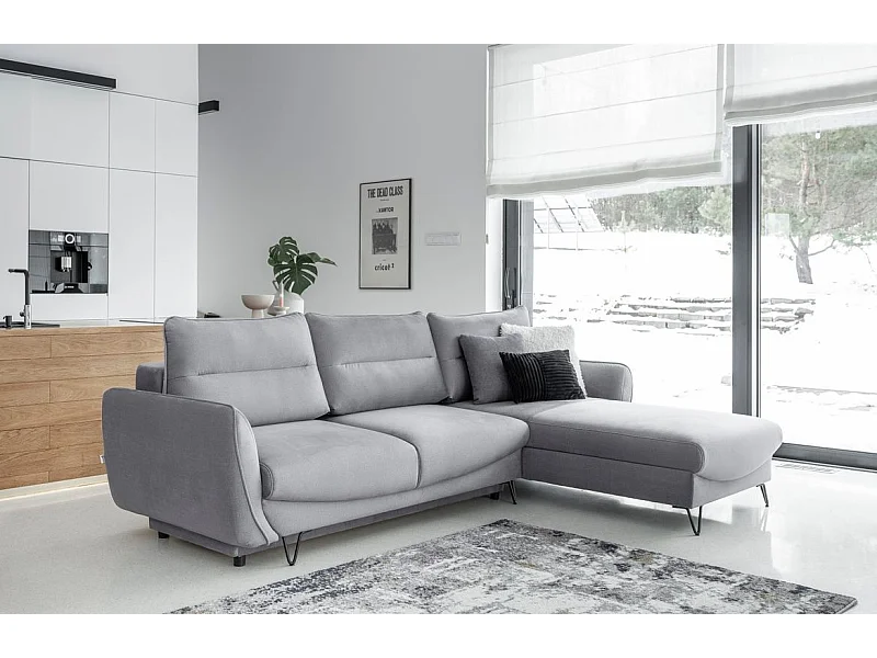 Canapé d'angle droit convertible tissu doux gris clair Zurik 276cm