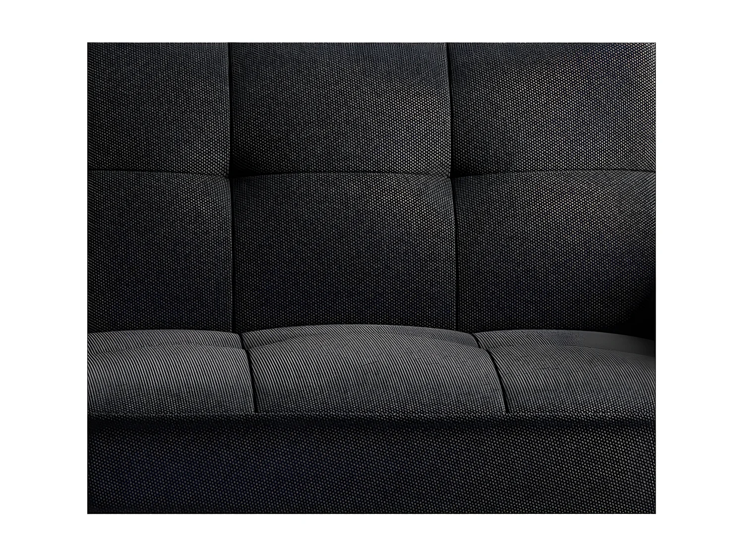 Canapé convertible 3 places tissu noir chiné capitonné et pieds bois noir Bizza 220cm