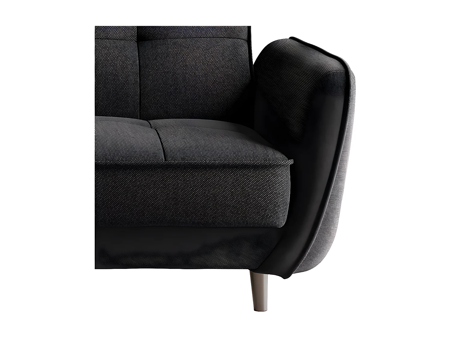 Canapé convertible 3 places tissu noir chiné capitonné et pieds bois noir Bizza 220cm