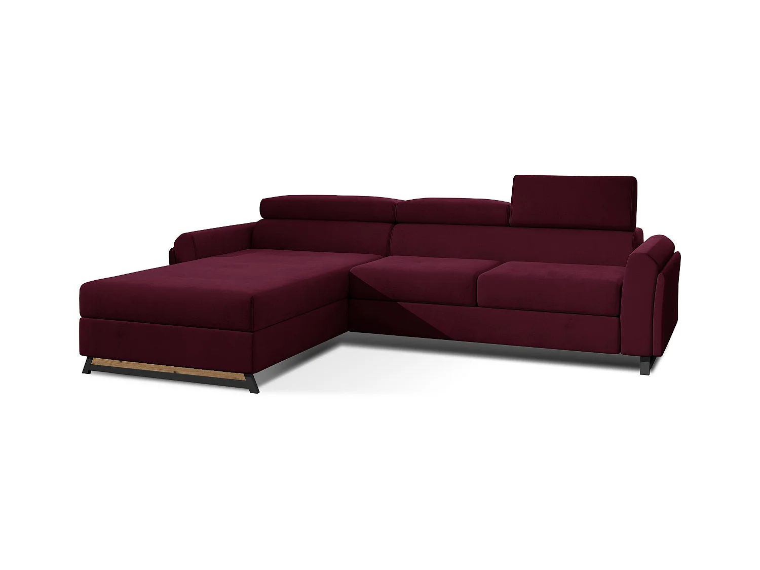 Canapé angle gauche convertible velours bordeaux avec appuis-tête réglables Mazerali 300cm