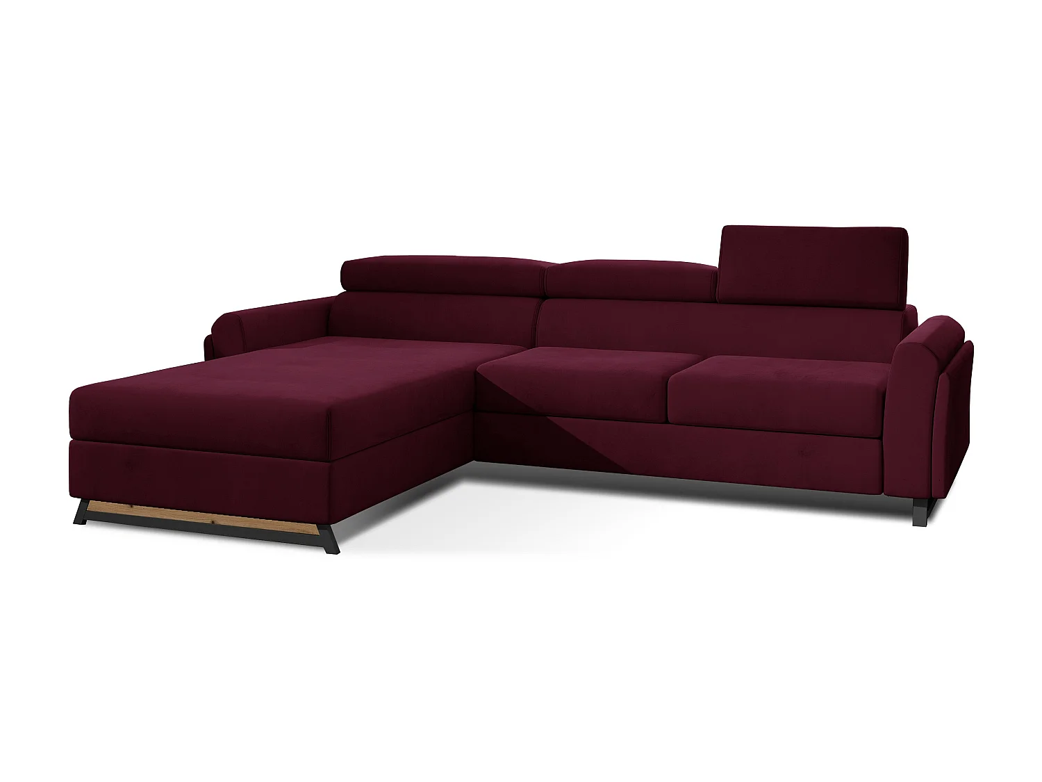 Canapé angle gauche convertible velours bordeaux avec appuis-tête réglables Mazerali 300cm