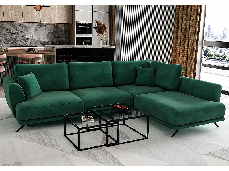 Canapé convertible angle droit tissu vert foncé Savary 280cm