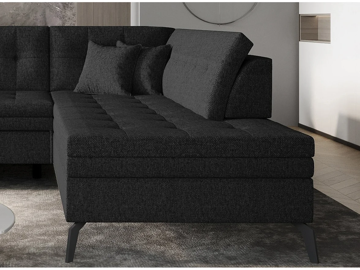 Canapé convertible capitonné angle droit tissu noir Larry 260cm