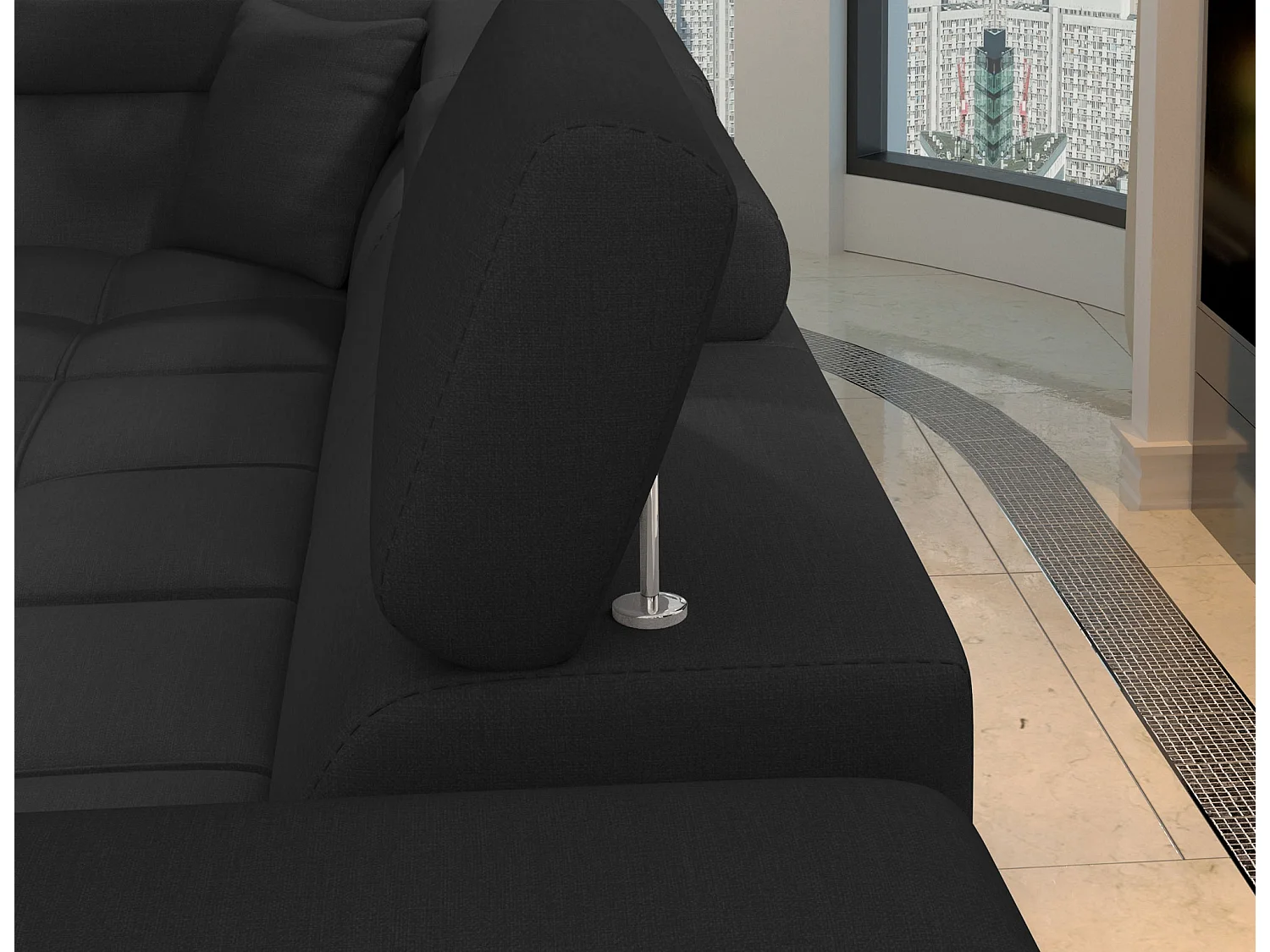 Canapé d'angle droit convertible tissu noir Marido 275cm