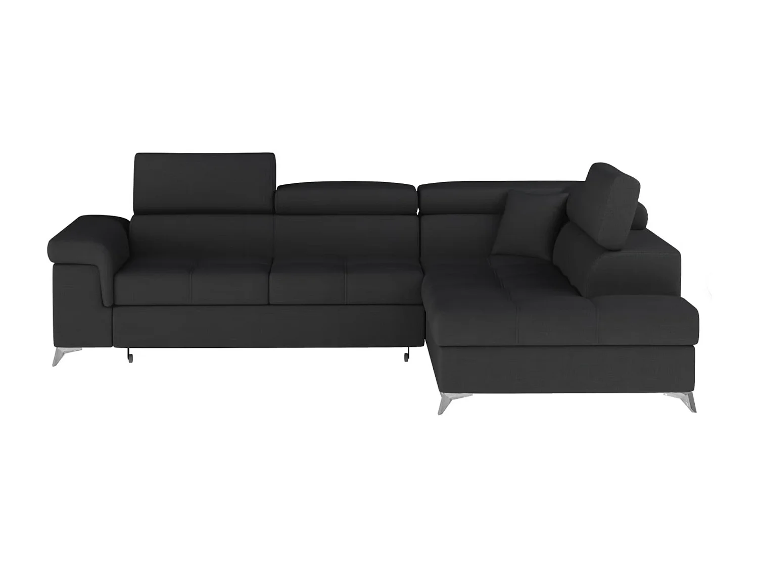 Canapé d'angle convertible tissu MARIDO - Coffre et appuis-tête réglables-Noir-angle droit