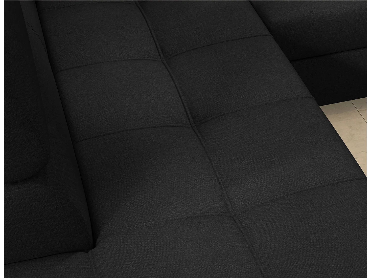 Canapé d'angle convertible tissu MARIDO - Coffre et appuis-tête réglables-Noir-angle droit