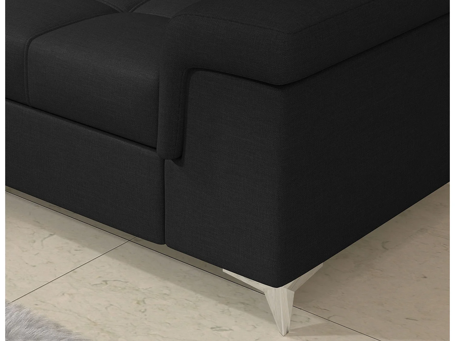 Canapé d'angle convertible tissu MARIDO - Coffre et appuis-tête réglables-Noir-angle droit