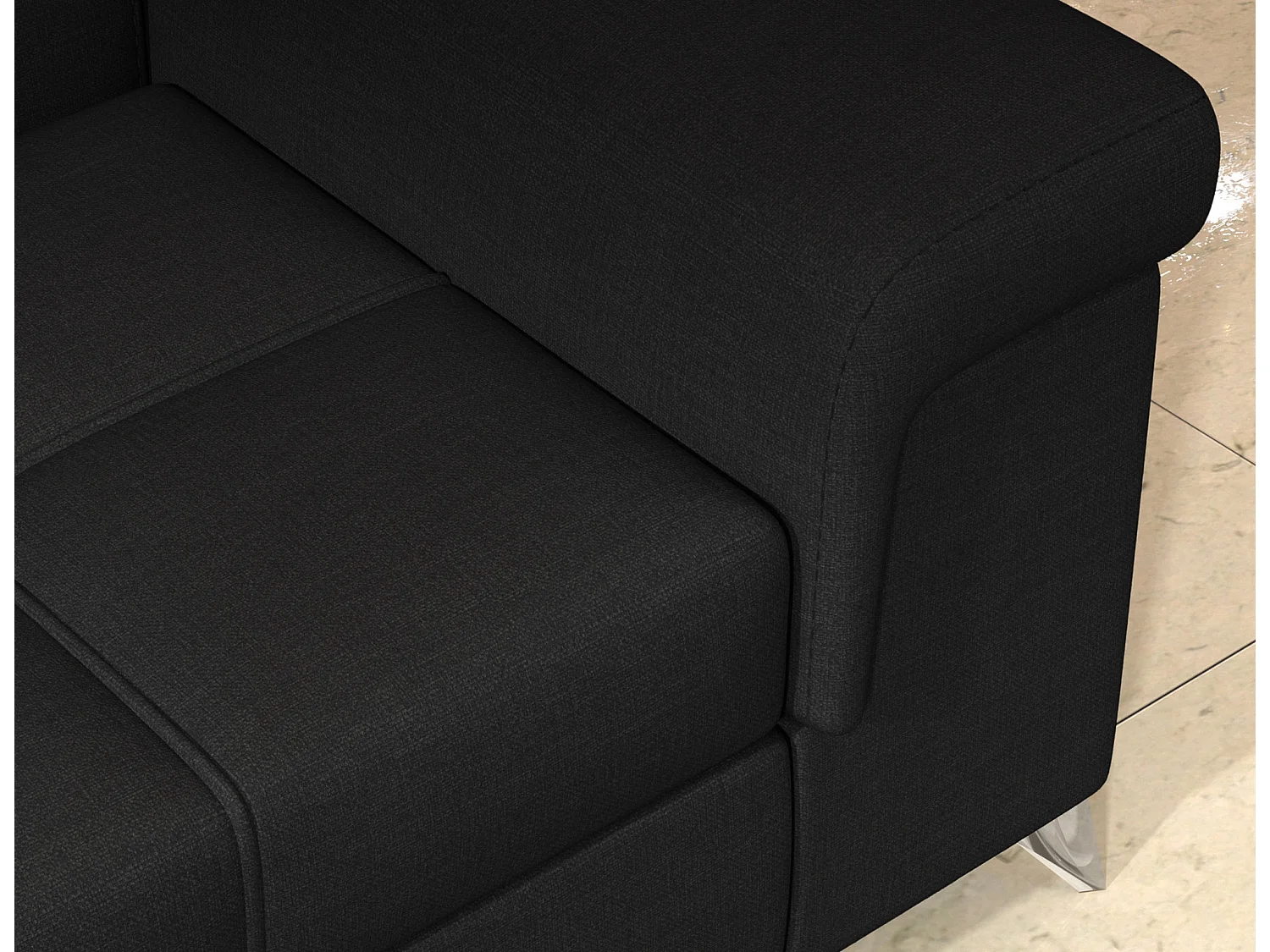 Canapé d'angle convertible tissu MARIDO - Coffre et appuis-tête réglables-Noir-angle droit