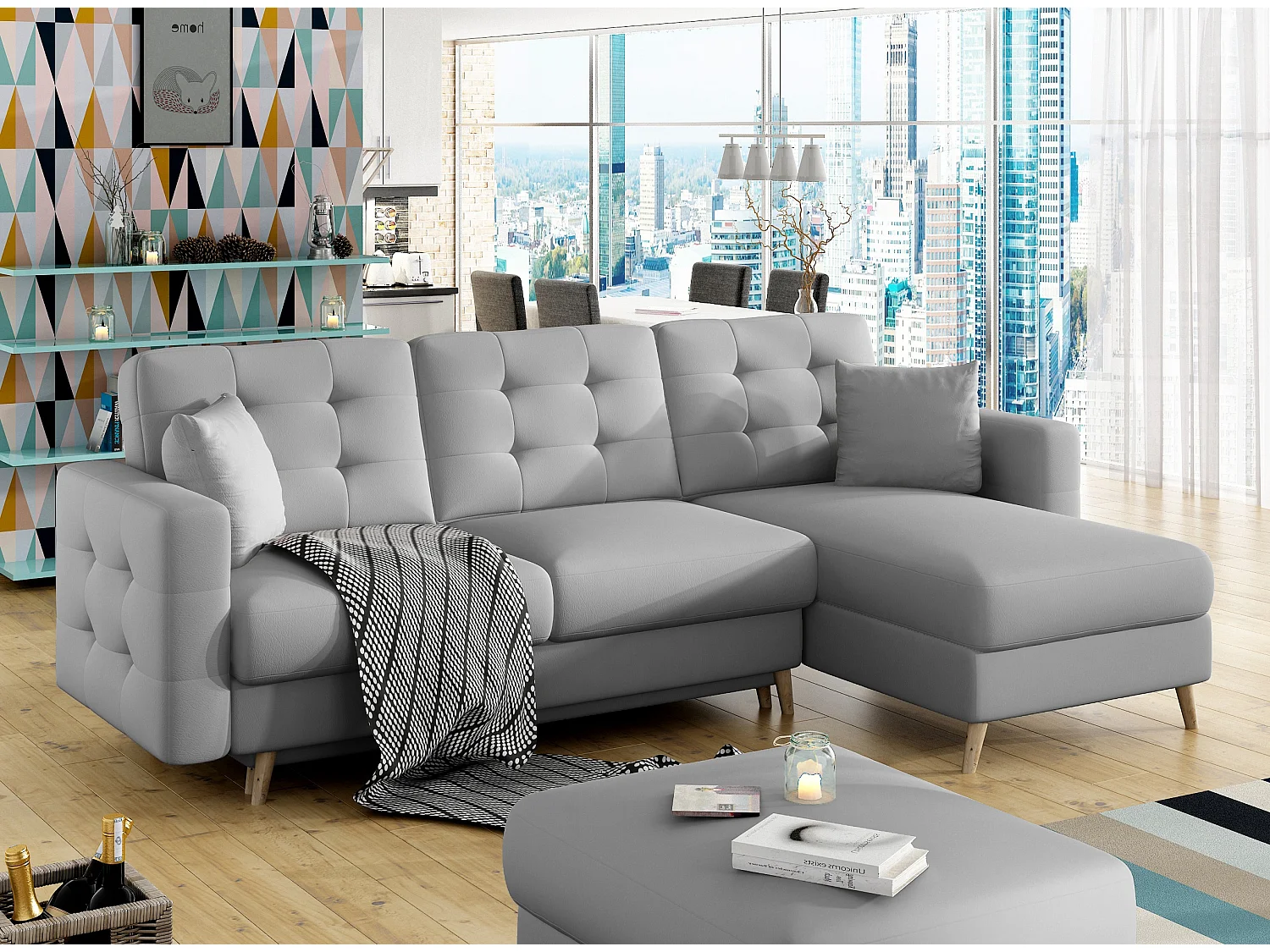 Canapé d'angle réversible et convertible simili cuir gris Anska 250cm