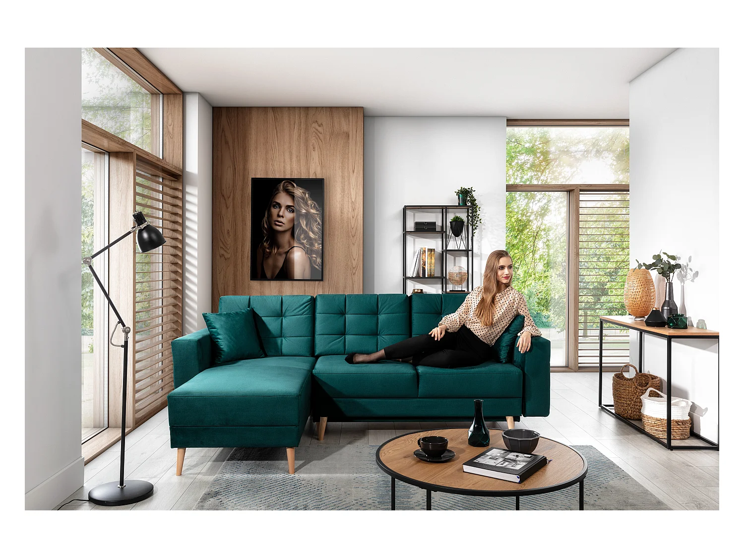 Canapé d'angle réversible et convertible simili cuir gris Anska 250cm