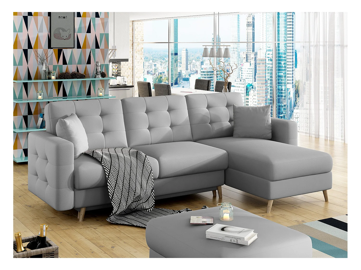 Canapé d'angle réversible et convertible simili cuir gris Anska 250cm