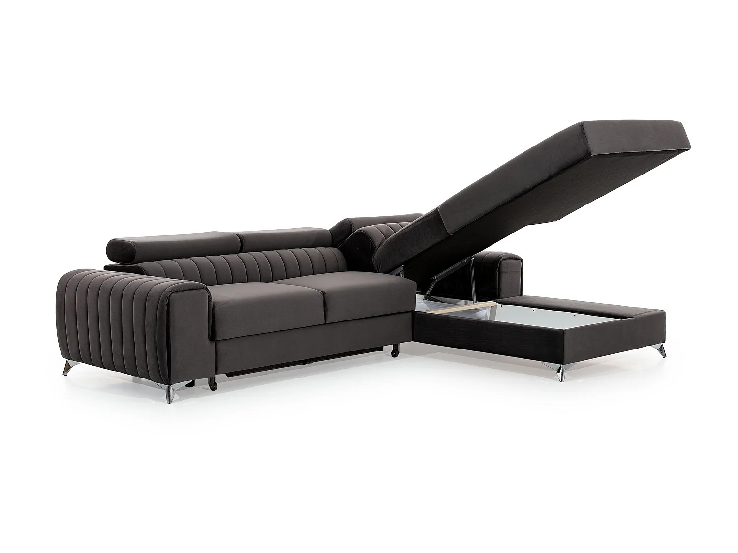 Canapé convertible angle droit tissu doux marron Grenky 276cm