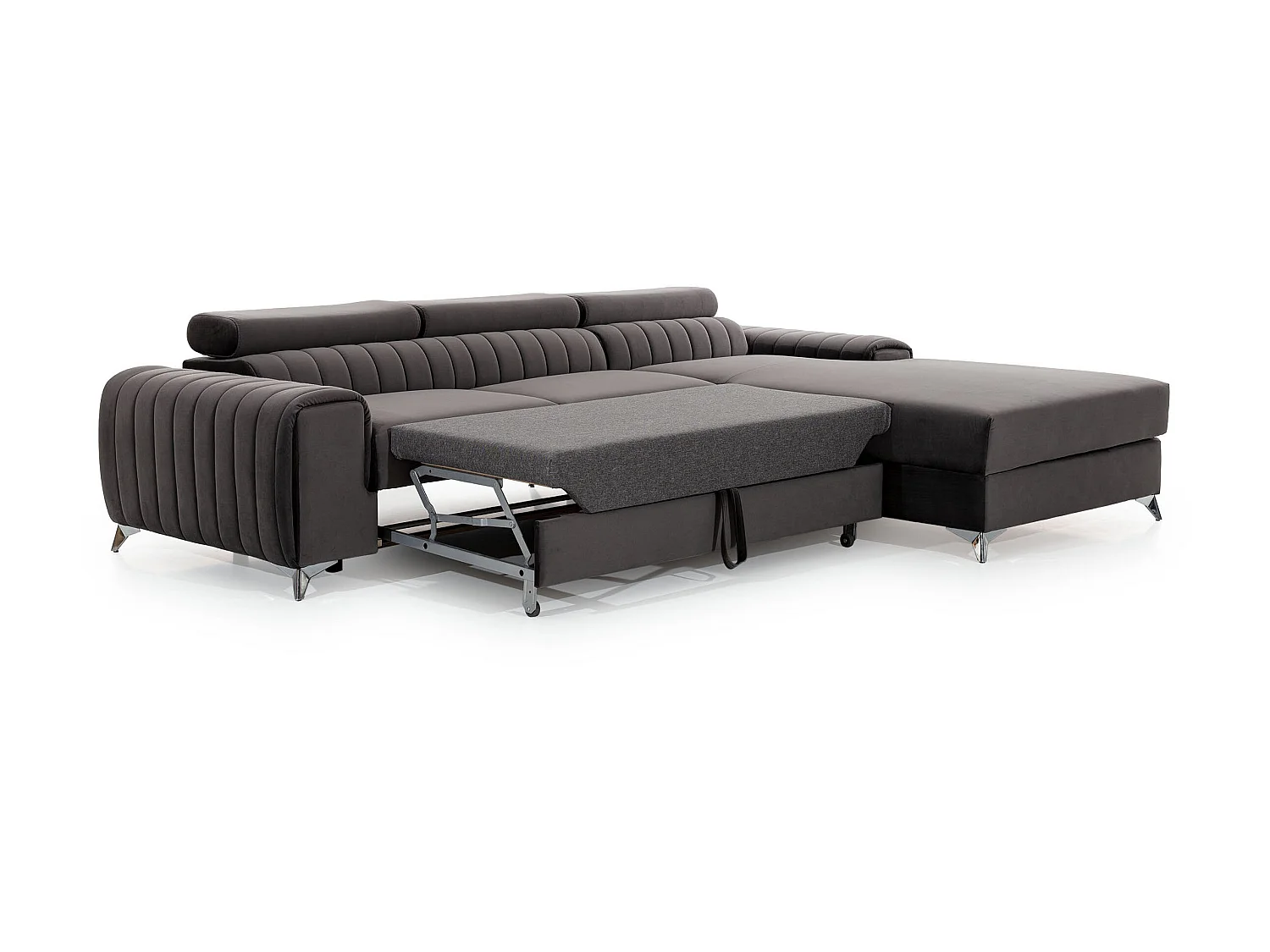 Canapé convertible angle droit tissu doux marron Grenky 276cm