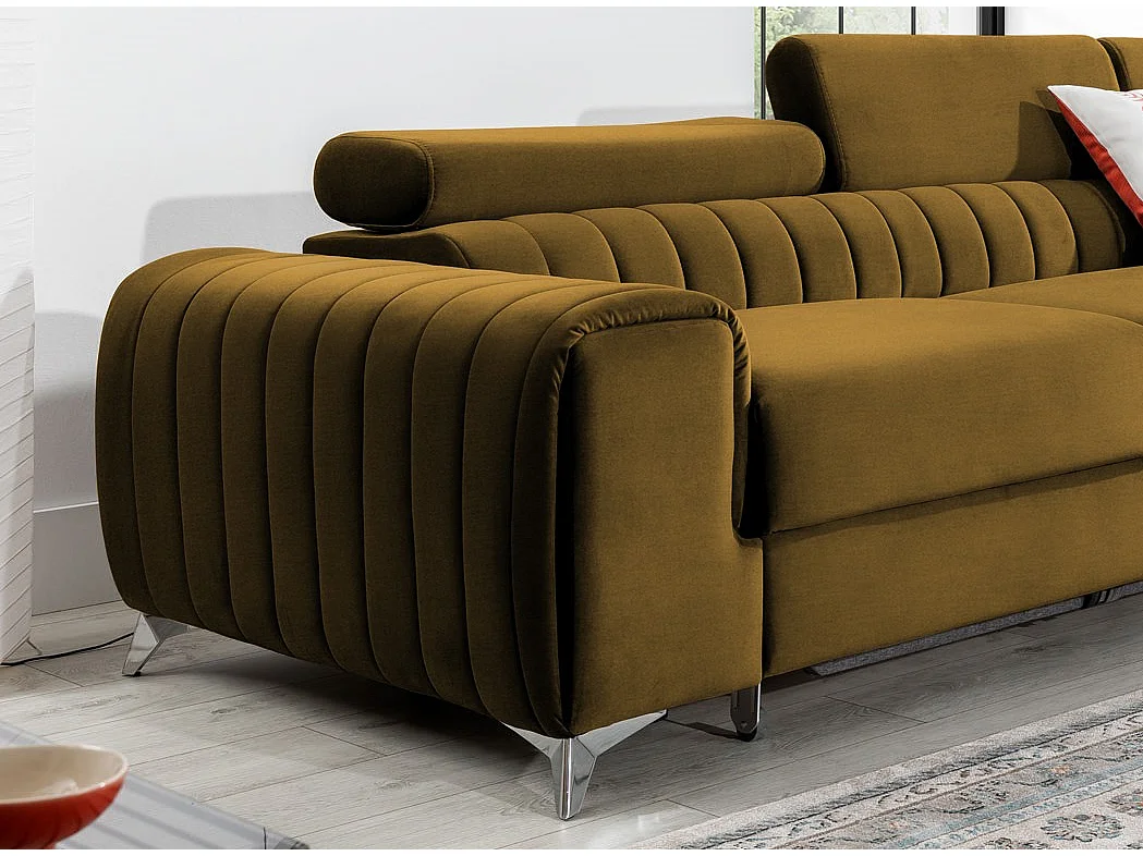 Canapé convertible angle droit tissu doux marron Grenky 276cm