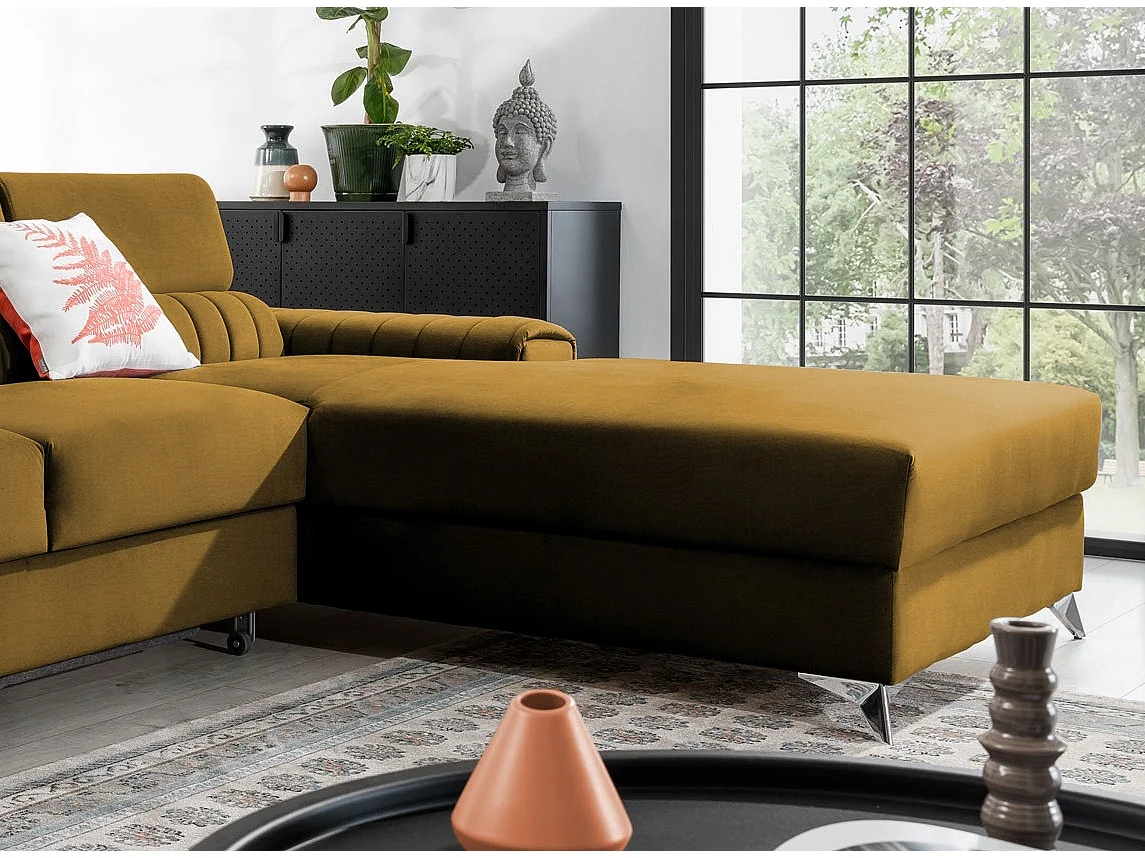 Canapé convertible angle droit tissu doux marron Grenky 276cm