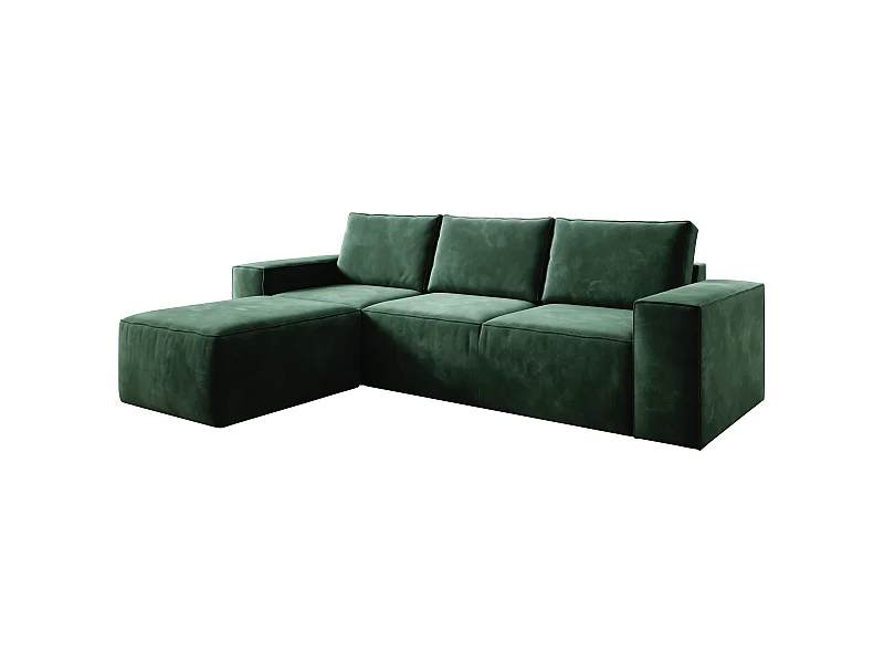 Canapé d'angle gauche convertible moderne velours vert anglais Willace 302cm