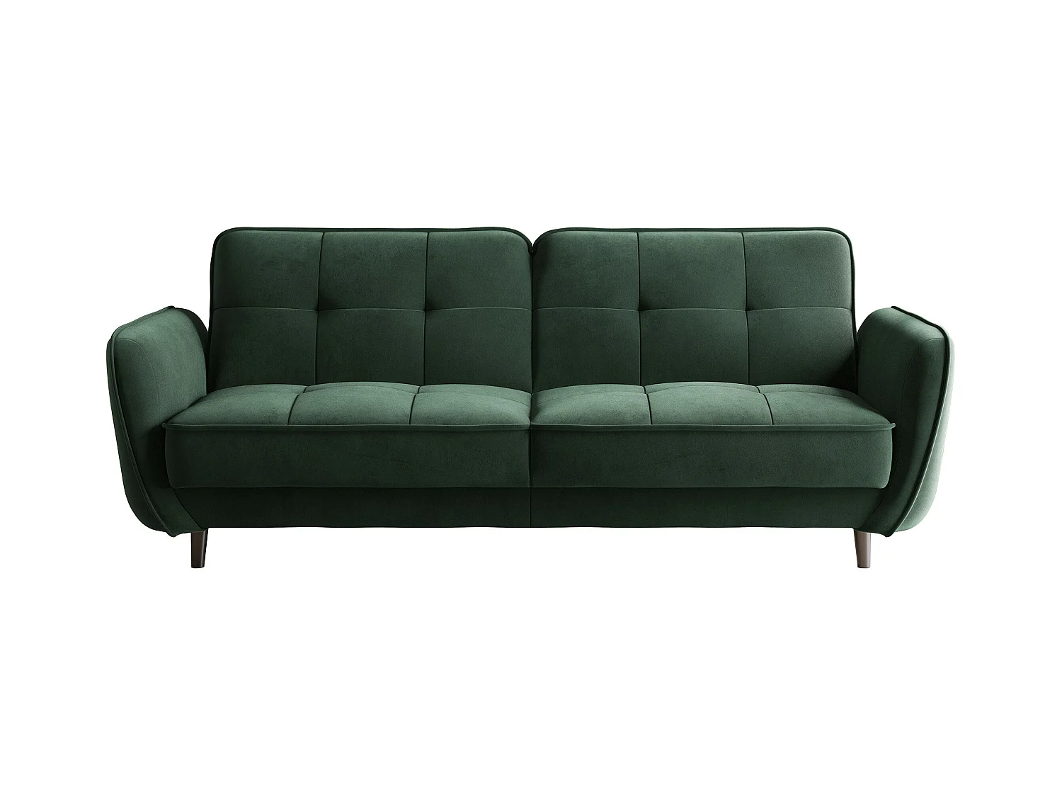 Canapé convertible 3 places velours vert anglais capitonné et pieds bois noir Bizza 220cm