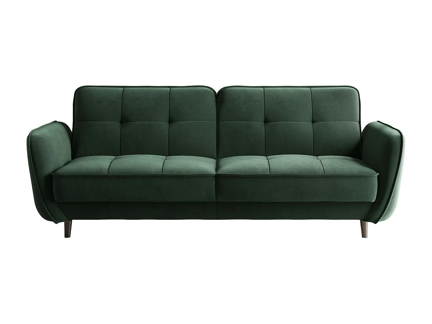 Canapé convertible 3 places velours vert anglais capitonné et pieds bois noir Bizza 220cm