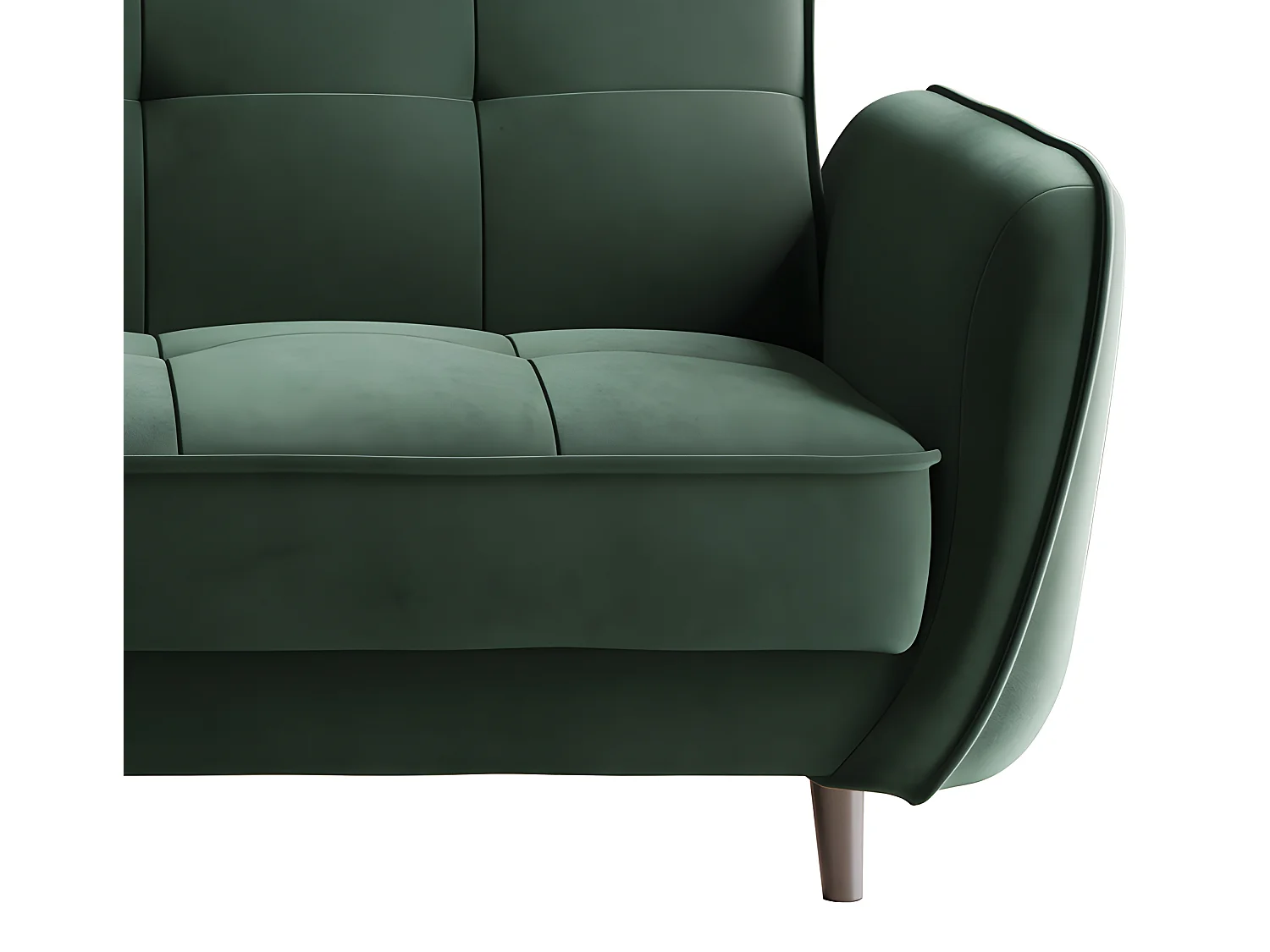 Canapé convertible 3 places velours vert anglais capitonné et pieds bois noir Bizza 220cm