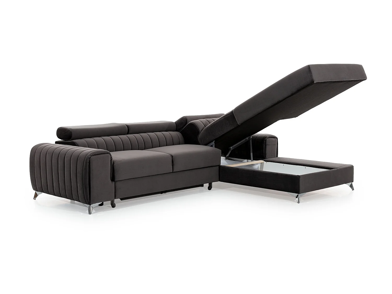 Canapé convertible angle droit velours bleu foncé Grenky 276cm