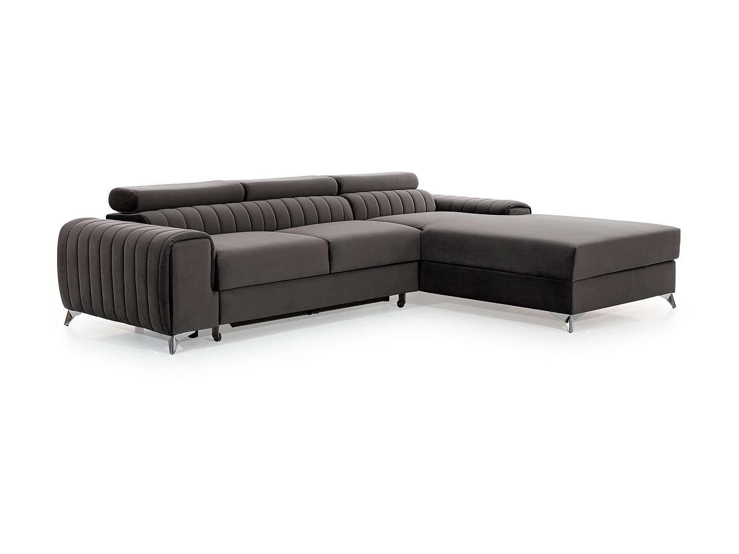 Canapé convertible angle droit velours bleu foncé Grenky 276cm