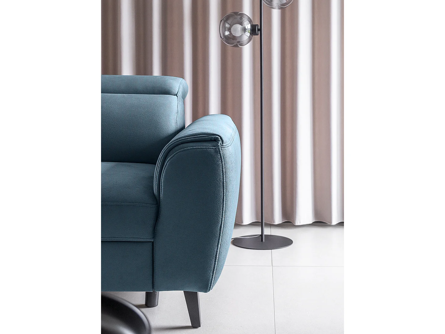 Canapé d'angle gauche convertible tissu bleu canard Noblesse 255cm